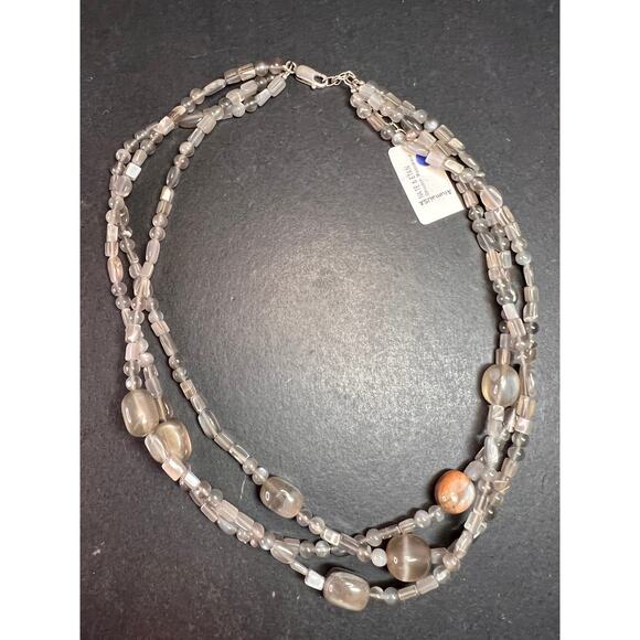 NEW Nate & Etan grey moonstone triple strand necklace with sterling silver clasp - Picture 1 of 12